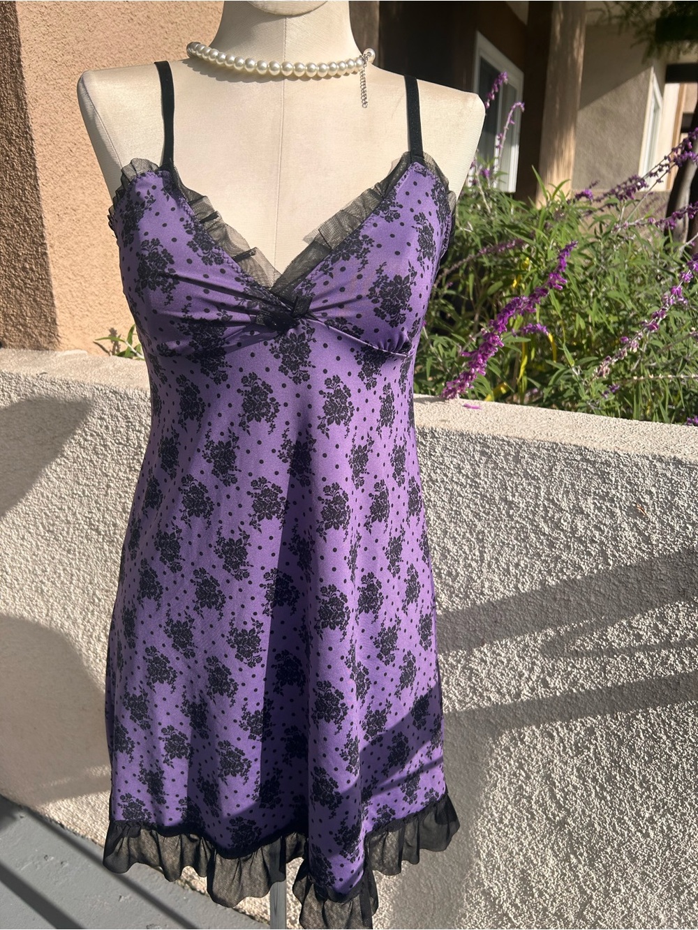 Purple Floral Lace Trim Slip Dress - Women Intimates
